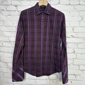 Ted Baker London SAMPLE Button Shirt‎ Mens 4 L Purple Windowpane French Cuffs